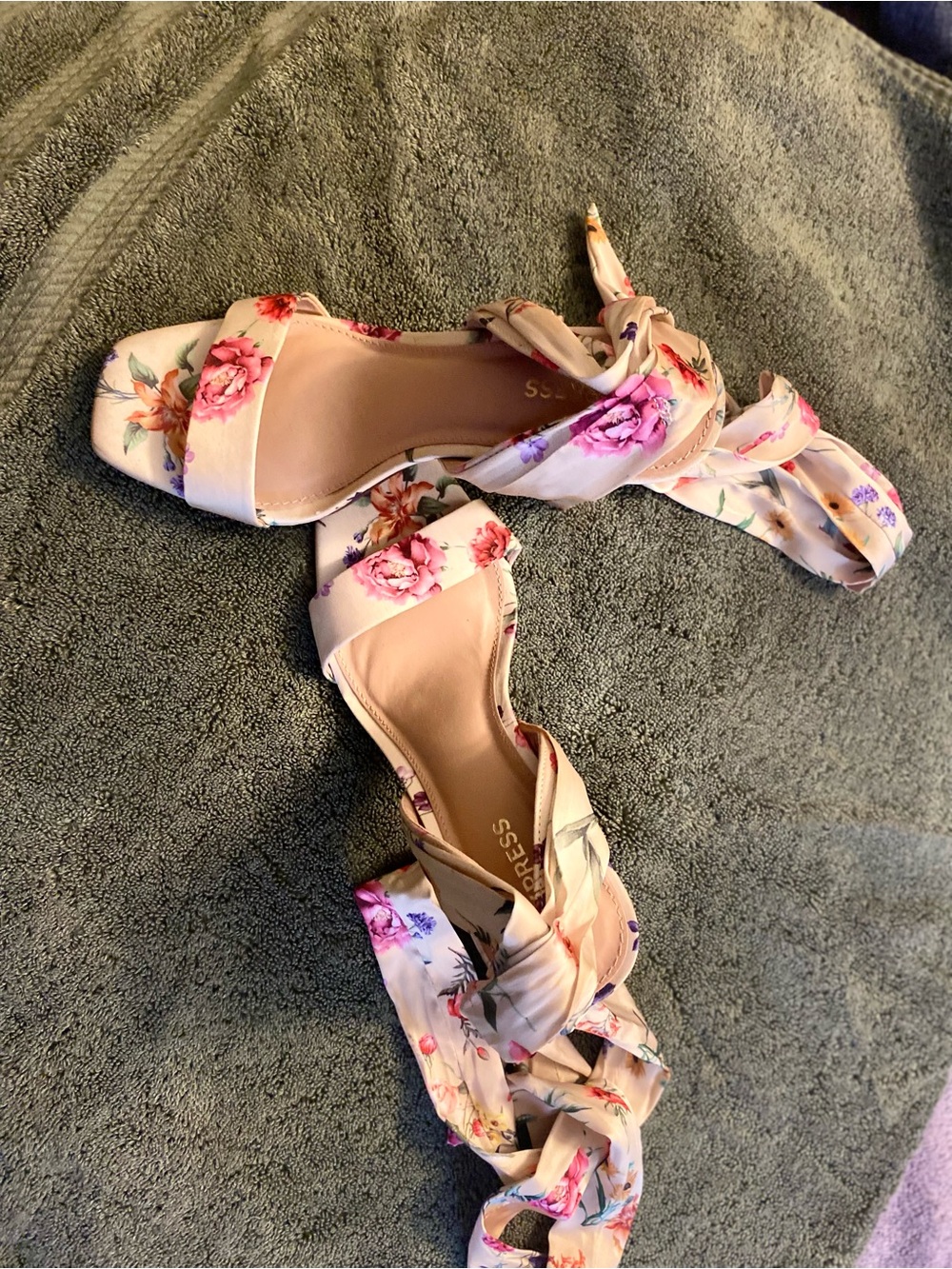 Express Pink Floral Wrap Tie Heeled Sandals